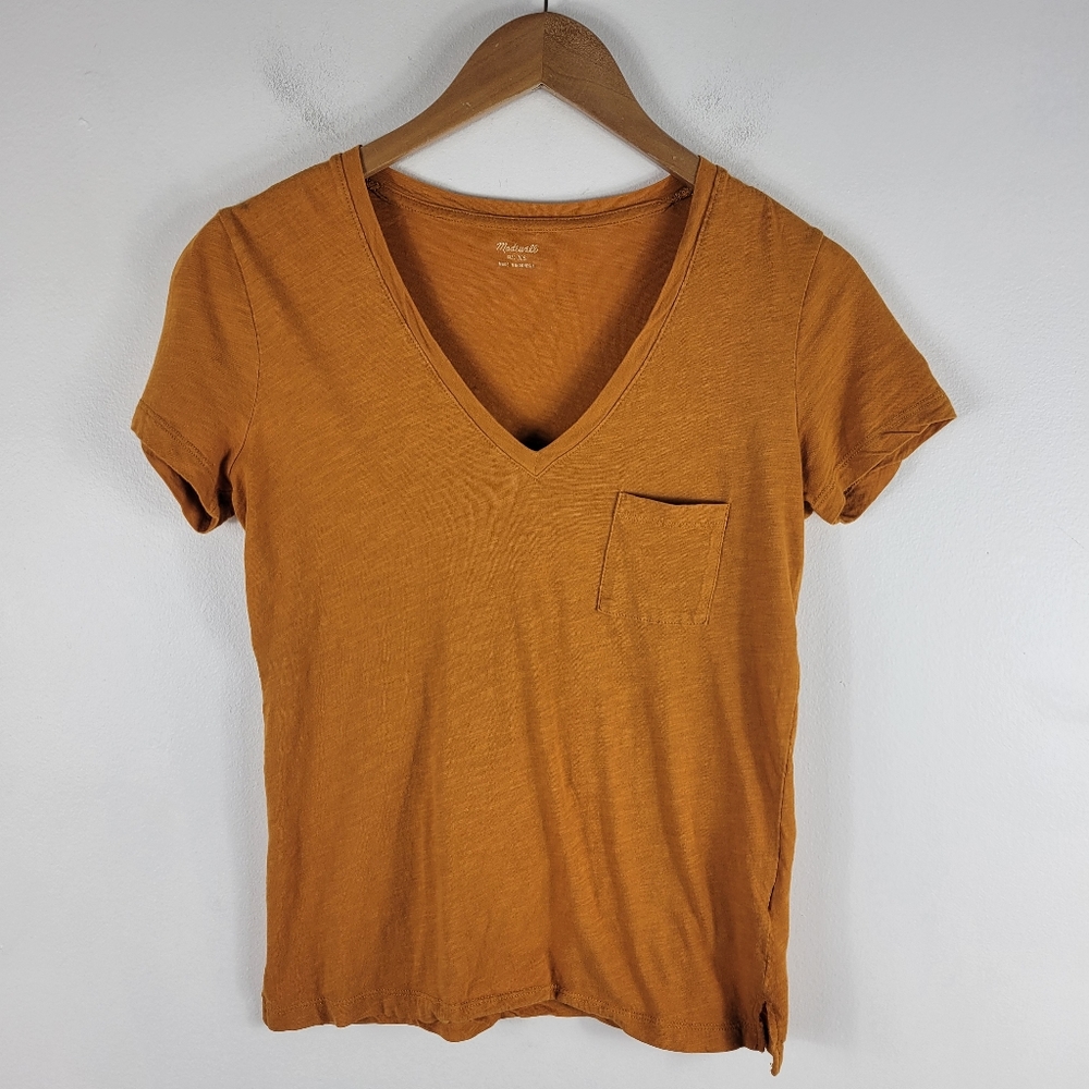 Madewell Whisper Cotton Short Sleeve V Neck Pocket Front Tee Shirt